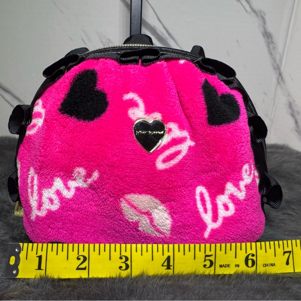 Betsy Johnson makeup bag. Plush fabric w/ ruffle.